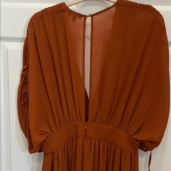 Fashion Nova Ruched Sleeve Rust Sienna Dress - Picture 5 of 9